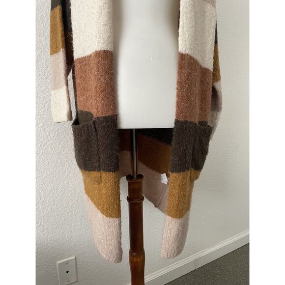 Dreamers Cardigan Sweater Striped Multicolor Open Front Stretch Knit - Picture 3 of 10